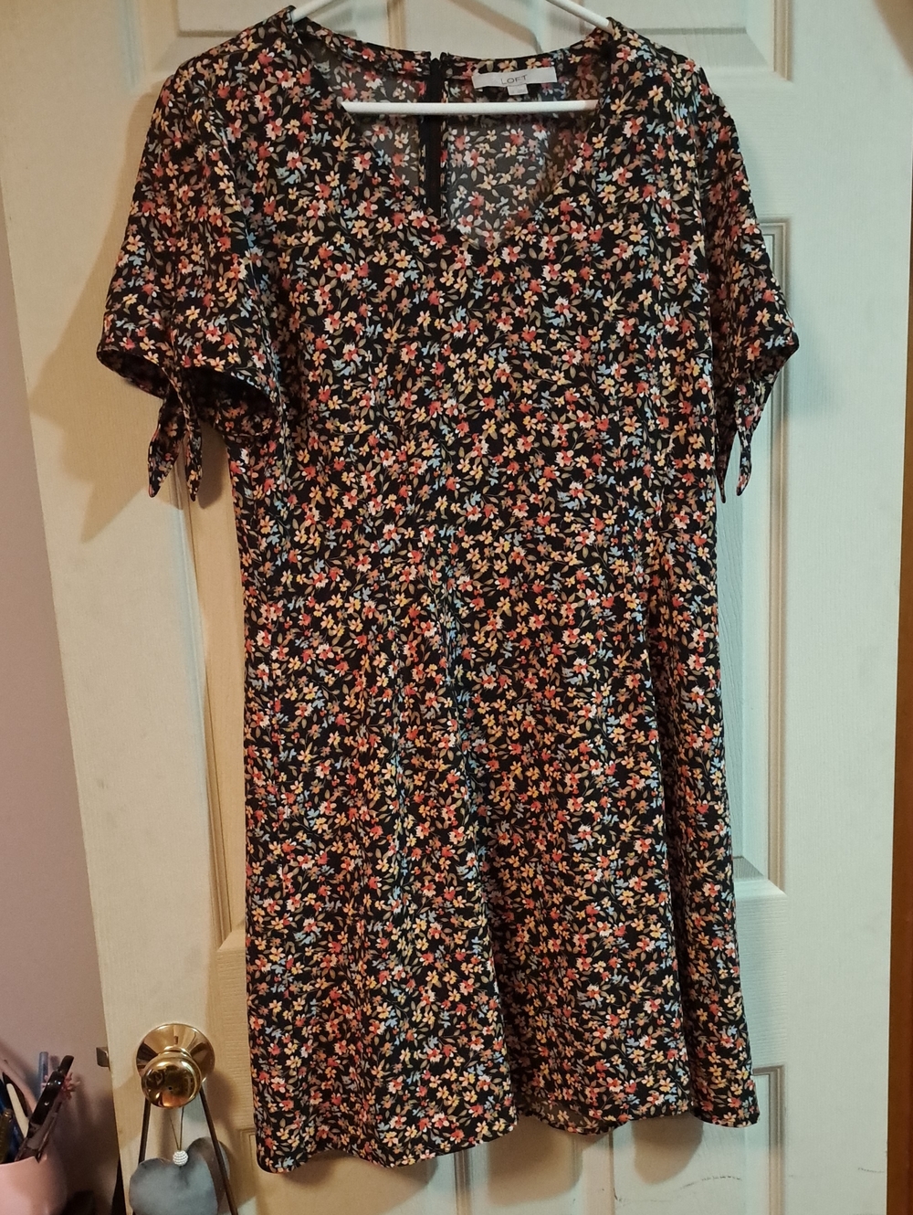 LOFT Black Floral Dress with Pink and Yellow Flowers